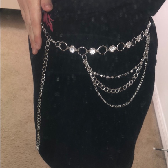 Adjustable silver belt with layered gemstones - Picture 1 of 4